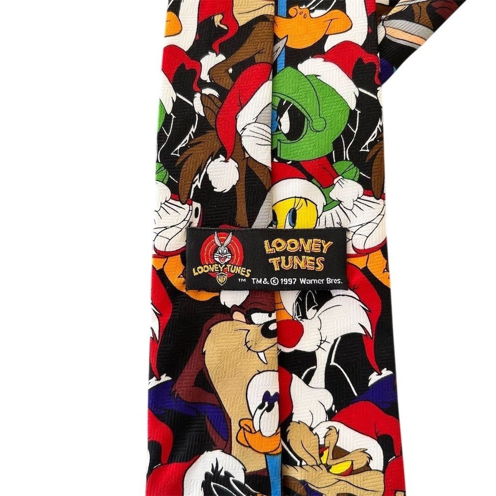 Looney Tunes Necktie Mens OS Multicolor 1997 Christmas Santa Hat Vintage Graphic